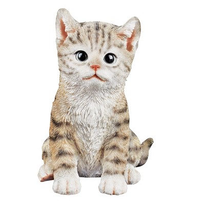 Hand-Painted Realistic Gray Tabby Cat Garden Statue
