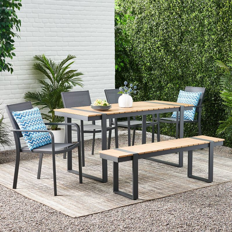 Otero 6pc Outdoor Aluminum Dining Set - Natural/Gray/Dark Gray - Christopher Knight Home, 3 of 15
