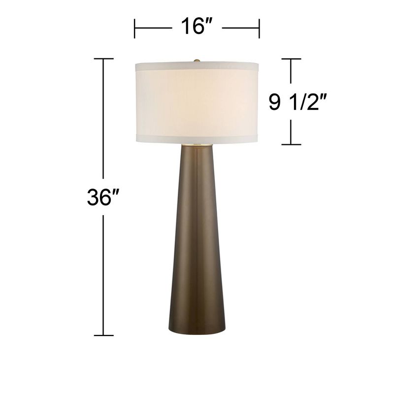 Possini Euro Design Karen Modern Table Lamp 36" Tall Dark Gold Glass Off White Fabric Drum Shade for Bedroom Living Room Bedside Nightstand Office, 4 of 9