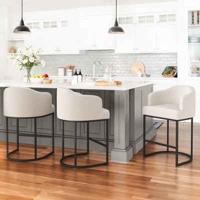 Arceso 3pcs Counter Height Bar Stools, Modern Counter Stools Upholstered Barstools, with Curved Backrest and Arms, Beige