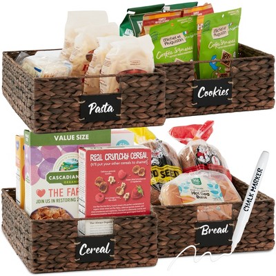 Best Choice Products Set of 4 12in Woven Water Hyacinth Pantry Baskets w/ Chalkboard Label, Chalk Marker - Natural