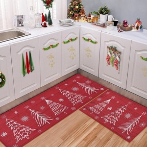 Christmas Red Kitchen Mat Sets of 2 Washable Runner Rug,17x29In+17x47In,Non Slip Non Shedding Kitchen Rug Decorative Runner Mats - 1 of 4