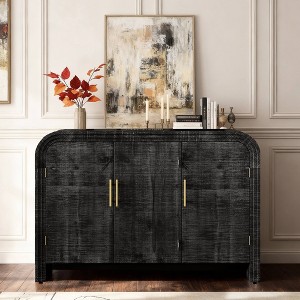 Hostack Curved Sideboard Cabinet with Gold Handles and Adjustable Organizers for Living Room, Antique Black - 1 of 4