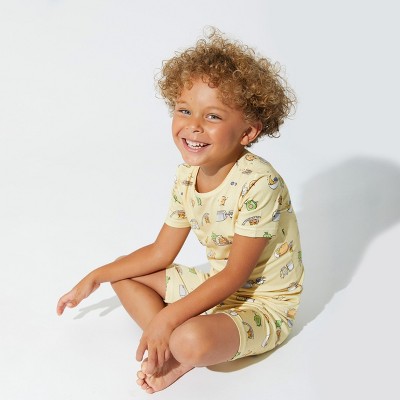 Bellabu Bear Kids Love You Brunches Bamboo Kids Pajama Short Set Yellow 5T