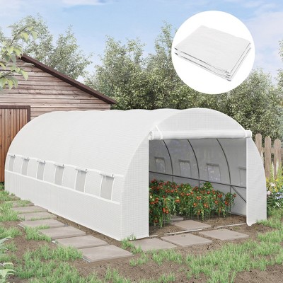 VisioGear Greenhouse Cover, Waterproof Tarp for Hoop House, Sheeting with 12 Windows and 1 Door, White, 236.25"*118"*78.75"