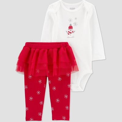 Image of Carter's Just One You®️ Baby Girls' Snowman Tutu Coordinate Set - Red/White 9M