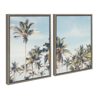 Kate and Laurel Sylvie Coastal Coconut Palm Tree Beach Framed Canvas Set by The Creative Bunch Studio