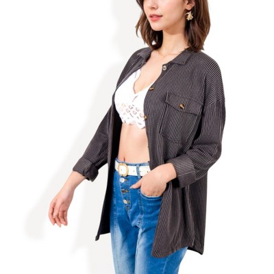 Anna-Kaci Women's Long Sleeve Button-Up Shirt with Chest Pockets and Textured Fabric