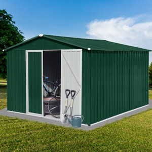 Janey Metal Outdoor Storage Box, Patio Storage Shed with 2 Lockable Doors and Foundation Base, Outdoor Furniture - Maison Boucle - 1 of 4