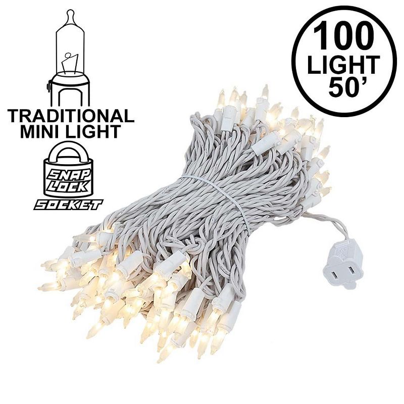 Novelty Lights 100 Light Incandescent Mini Christmas String Lights White Wire 50 Feet, 2 of 5