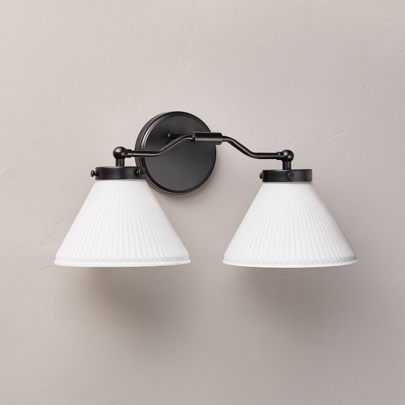 Reeded Milk Glass 2-Bulb Vanity Wall Sconce - Hearth & Hand™ with Magnolia, 1 of 7