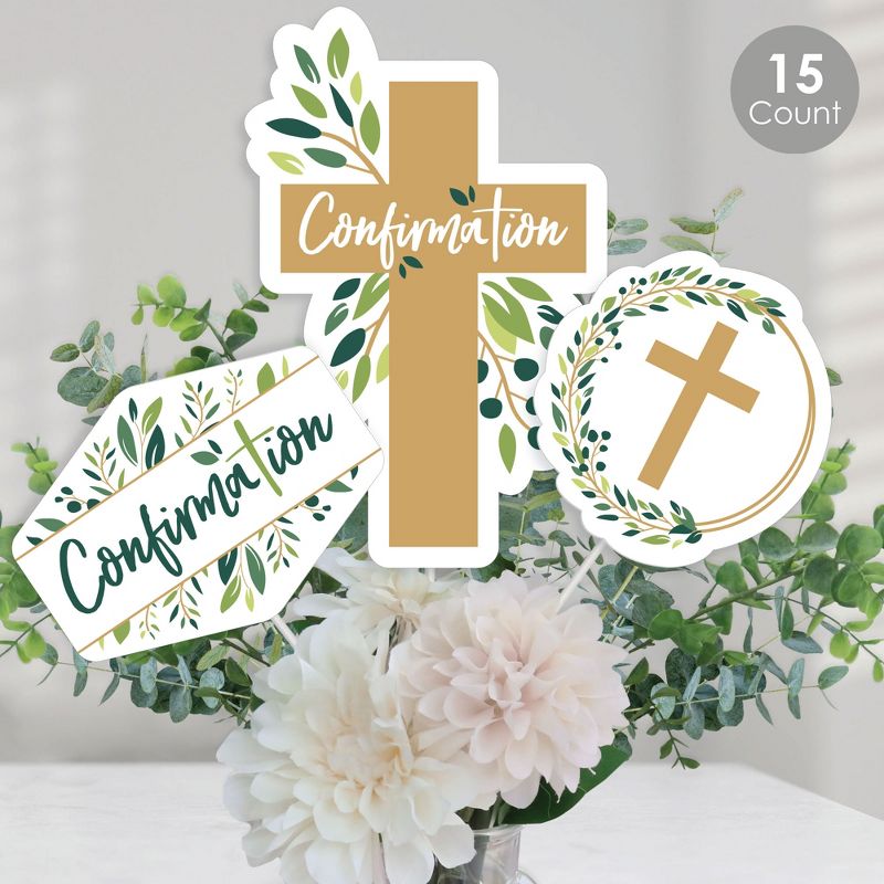 Big Dot of Happiness Confirmation Elegant Cross - Religious Party Centerpiece Sticks - Table Toppers - Set of 15, 1 of 8