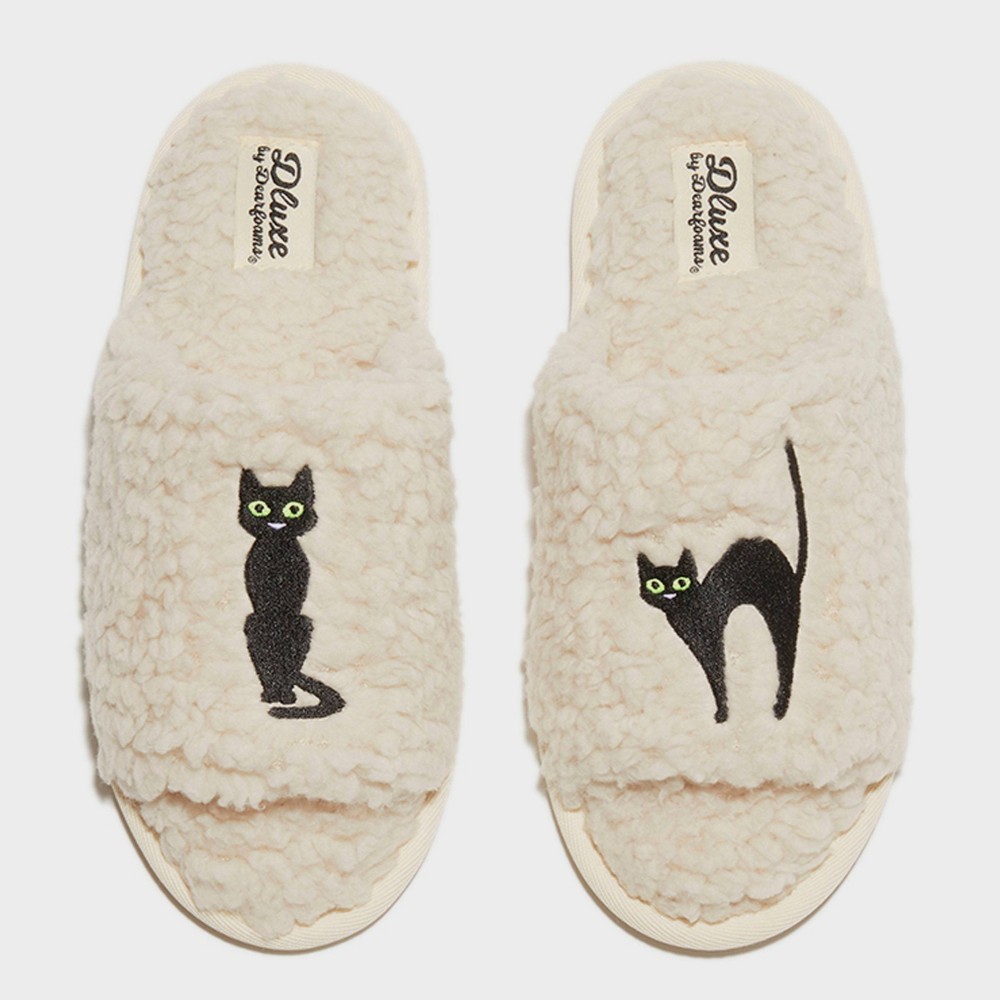 dluxe by dearfoams Women's Halloween Cat Slippers - Cream M I 7-8