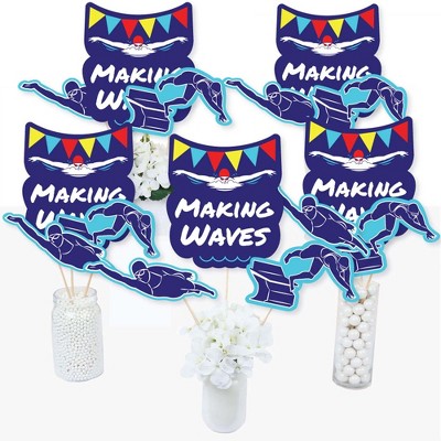 Big Dot of Happiness Making Waves - Swim Team - Swimming Party or Birthday Party Centerpiece Sticks - Table Toppers - Set of 15