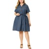 Women's Plus Size Relaxed Fit Buttons Belted Short Sleeves Chambray Shirtdress - Agnes Orinda - 2 of 4