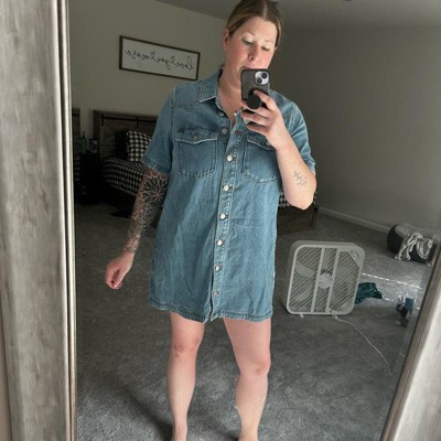 universal thread denim shirt dress Universal Thread Women's Long Sleeve Denim Maxi Shirtdress - Med Wash