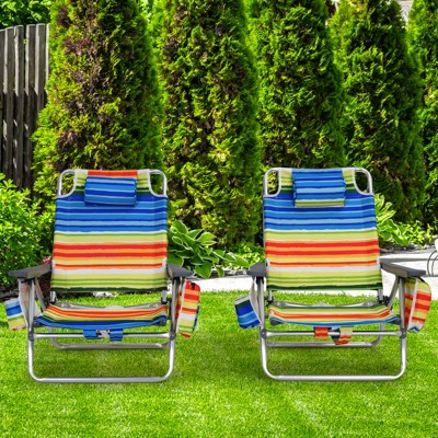 Colorful Striped Aluminum Folding Beach Chairs with Arms