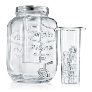 NutriChef 1-Gallon Glass Beverage Dispenser with Stainless Tap and Spigot Metal Lid Filters - 1 of 3