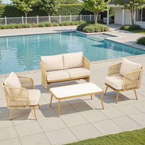 Buenhomino Outdoor Conversation Set 4 Piece, Outdoor Wicker Bistro set with Removable Cushion, Wicker Patio Furniture for Garden, Backyard - 1 of 4
