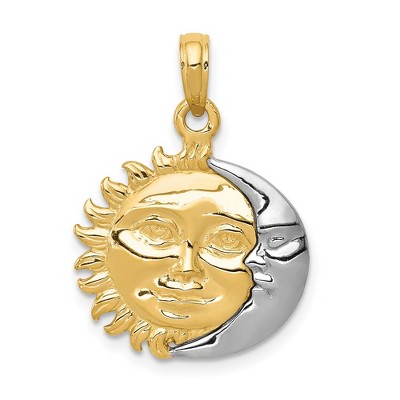 Black Bow Jewelry 14k Yellow and White Gold 17mm 3D Sun and Moon Pendant