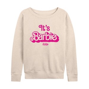 Women's - Barbie - It's Barbie Pink Lightweight French Terry Wide Neck Long Sleeve Shirt - 1 of 4