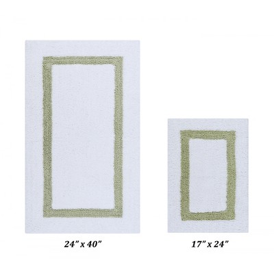 White and Sage Cotton Reversible Bath Rug Set