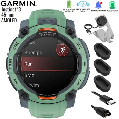Garmin Instinct 3 - 45 mm GPS Smartwatch AMOLED Neo Tropic+Charging Dock Bundle
