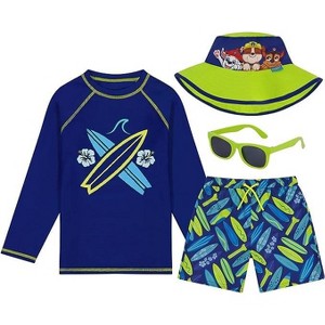 Paw Patrol Boy's 4-Piece Kids Set, Long Sleeves Rash Guard Swim Shorts, Sunglasses & Bucket Hat (3T-8 Years) - 1 of 2