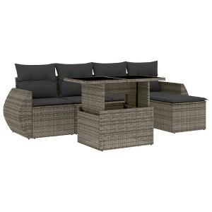 vidaXL 6 Piece Patio Sofa Set with Cushions - Gray Poly Rattan - 1 of 4