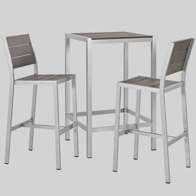 Shore 3pc Outdoor Aluminum Patio Pub Set Gray - Modway