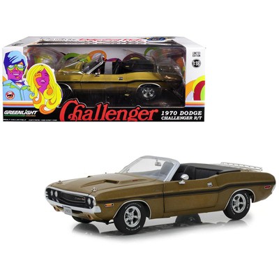1970 Dodge Challenger R/T Convertible w/Luggage Rack Metallic Gold w/Black Stripes 1/18 Diecast Model Car by Greenlight