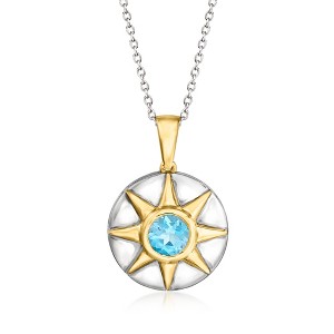 Ross-Simons 0.70 Carat Swiss Blue Topaz Pendant Necklace in Sterling Silver and 18kt Gold Over Sterling Size 18 - 1 of 3