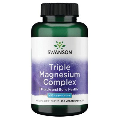 Swanson Triple Magnesium Complex Supplements, Promotes Healthy Mood & Sleep, Supports Your Heart Health & Nervous System, 400 mg
