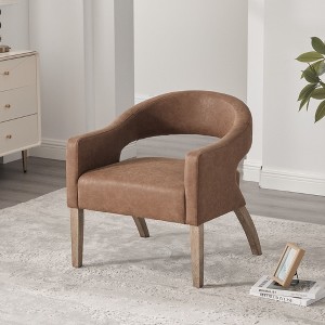 Sapphtopaz Accent Chair Open Back Barrel Chairs Upholstered Dining Chair with Wood Legs Lounge Chair for Living Room, Bedroom, Indoor - 1 of 4