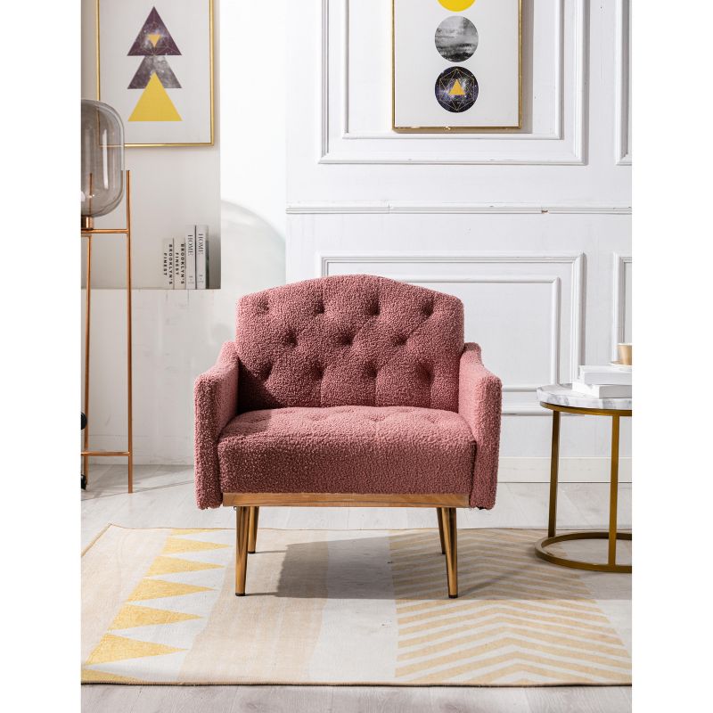 Modern Upholstered Accent Armchair with Tufted Backrest and Rose Golden Feet-ModernLuxe, 2 of 12