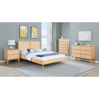 Queen Chancery Boho Queen Platform Bed In Natural Finish And Cane Headboard  - Powell : Target