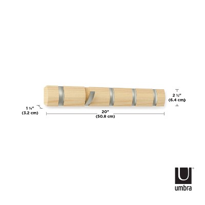 Flip 5-Hook Natural Solid Wood Wall-Mounted Coat Rack