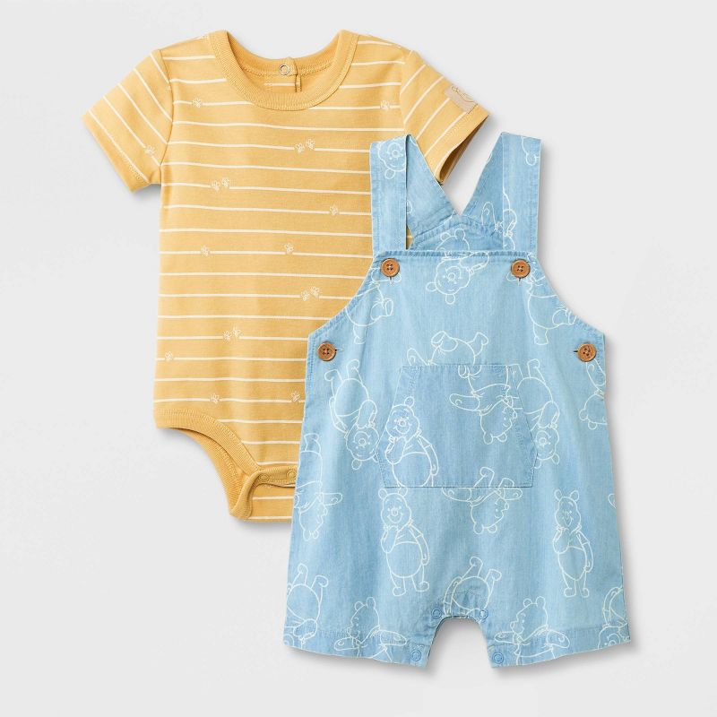 Baby Boys' Disney Winnie the Pooh Short Sleeve Shortalls Set - Blue, 1 of 5