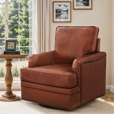 Arceso 17.9" 360° Swivel Sofa Chair,Genuine Leather and PVC Upholstery, 330lbs Max Load, Modern Accent Chair for Living Room