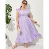 Clearlove Women's Summer Plus Size Dress Ruffle Cap Sleeveless V Neck Side Split Long Beach Maxi Dress - 4 of 4