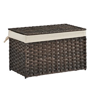 SONGMICS Storage Basket with Lid, 17.2 Gallon (65L) Storage Bin, Woven Blanket Storage Basket with Handles, Foldable, Removable Liner, Metal Frame - 1 of 4