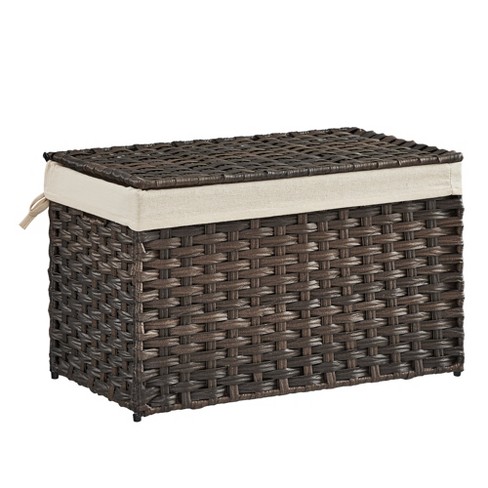 SONGMICS Storage Basket with Lid, 17.2 Gallon (65L) Storage Bin, Woven Blanket Storage Basket with Handles, Foldable, Removable Liner, Metal Frame - image 1 of 4