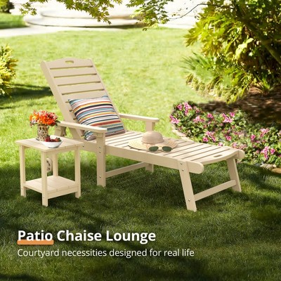 Chaise Lounge Chair with Table, 2-Piece, Outdoor Pool Lounge Chairs with Adjustable Backrest, Resin Patio Lounge Chairs with Wheels for Outside