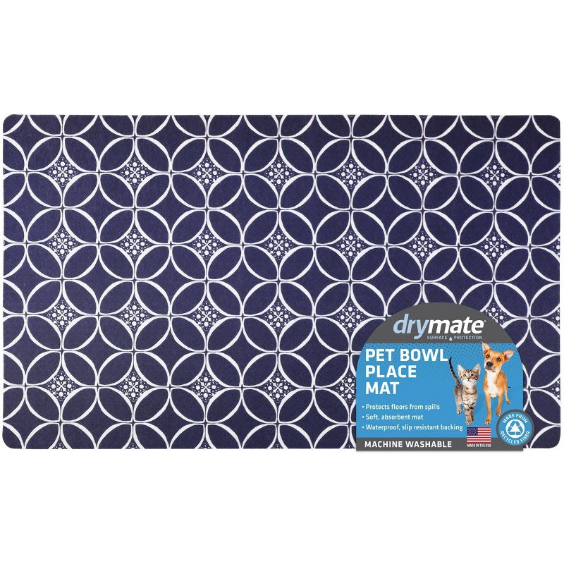 Drymate 16&#34;x 28&#34; Feeding Placemat for Cats and Dogs - Indigo Navy &#38; White, 1 of 8