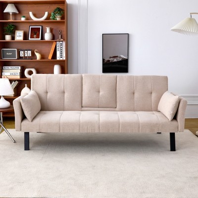 NicBex Modern Tufted Loveseat Sofa Couch with Foldable Cup Holder & Black Legs,2-Seat Lounge Sofa for Living Room,Apartment