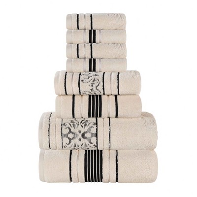 Zero Twist Cotton Solid and Floral Jacquard 8 Piece Bathroom Towel Set by Blue Nile Mills