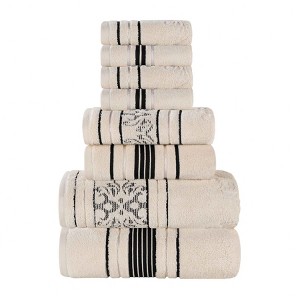 Zero Twist Cotton Solid and Floral Jacquard 8 Piece Bathroom Towel Set by Blue Nile Mills - 1 of 4