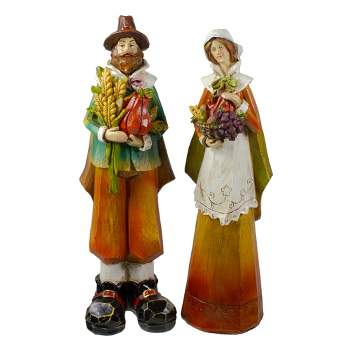 Northlight Set of 2 Male and Female Pilgrim Wooden Thanksgiving Figurines