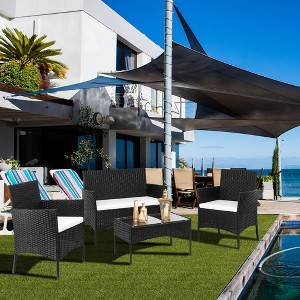 KTMBDW 4 Pieces Patio Set Outdoor Wicker Furniture Sets Modern Rattan Chair Conversation Sofa Sets with Glass Coffee Table for Yard and Bistro - 1 of 4