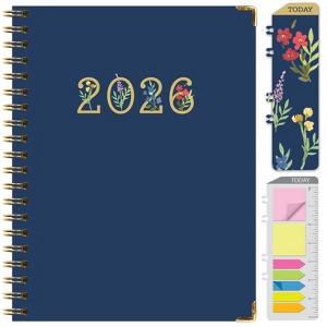 HARDCOVER 2026 Planner, 8.5"x11": 14 Months (Nov 2025-Dec 2026), Daily/Weekly/Monthly,  Bookmark, Pocket Folder w Sticky Notes (Navy Gold Numbers) - 1 of 4